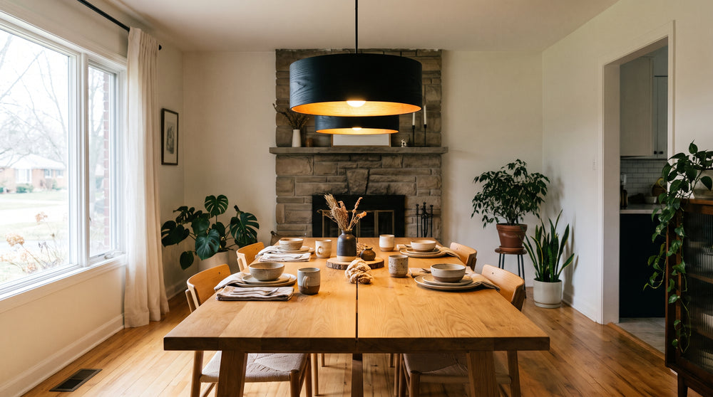 Black wooden pendant lights