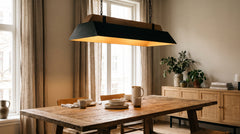 Black wood and metal pendant lights