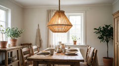 Rope and wood pendant lights