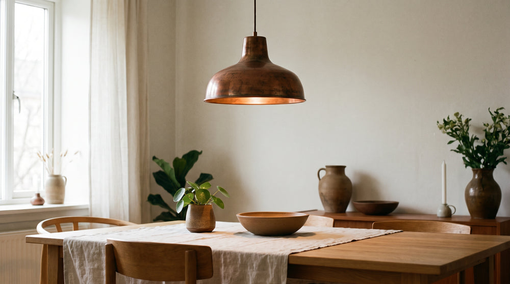 Rose-colored copper pendant lights