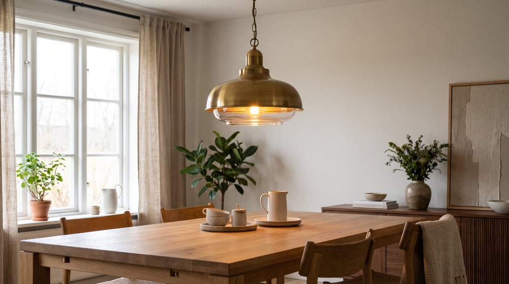 Brass and glass pendant lights