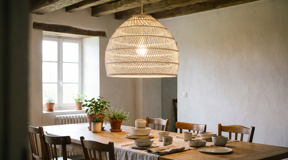 White rattan pendant lights