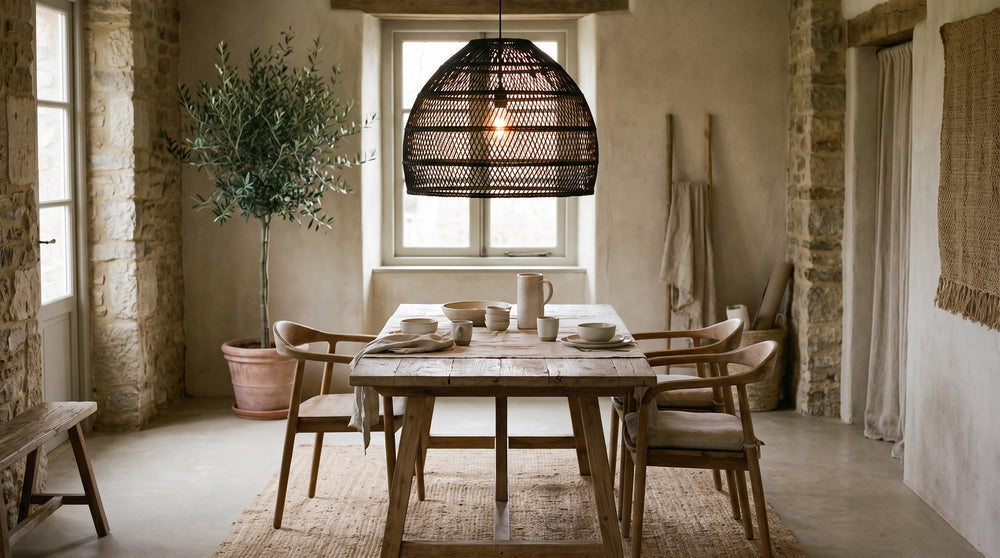 Black rattan pendant lights