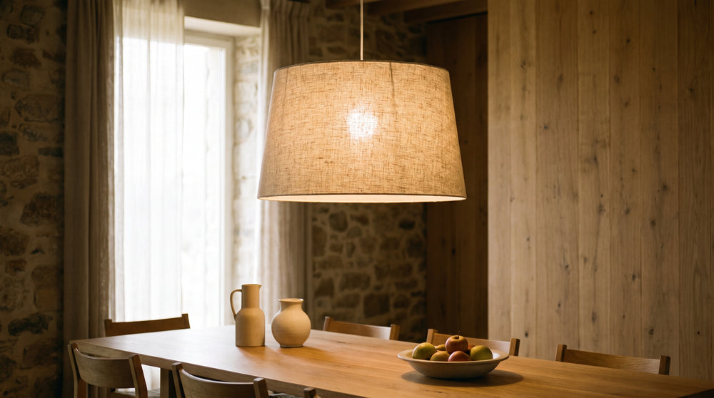 Beige fabric pendant lights