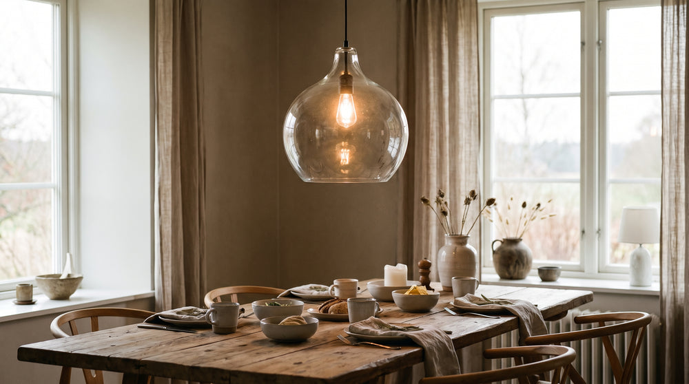 Amber-colored glass pendant lights