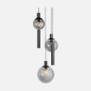 Smoked glass staircase pendant light, 3 globes + 2 spotlights, adjustable height | Bollique