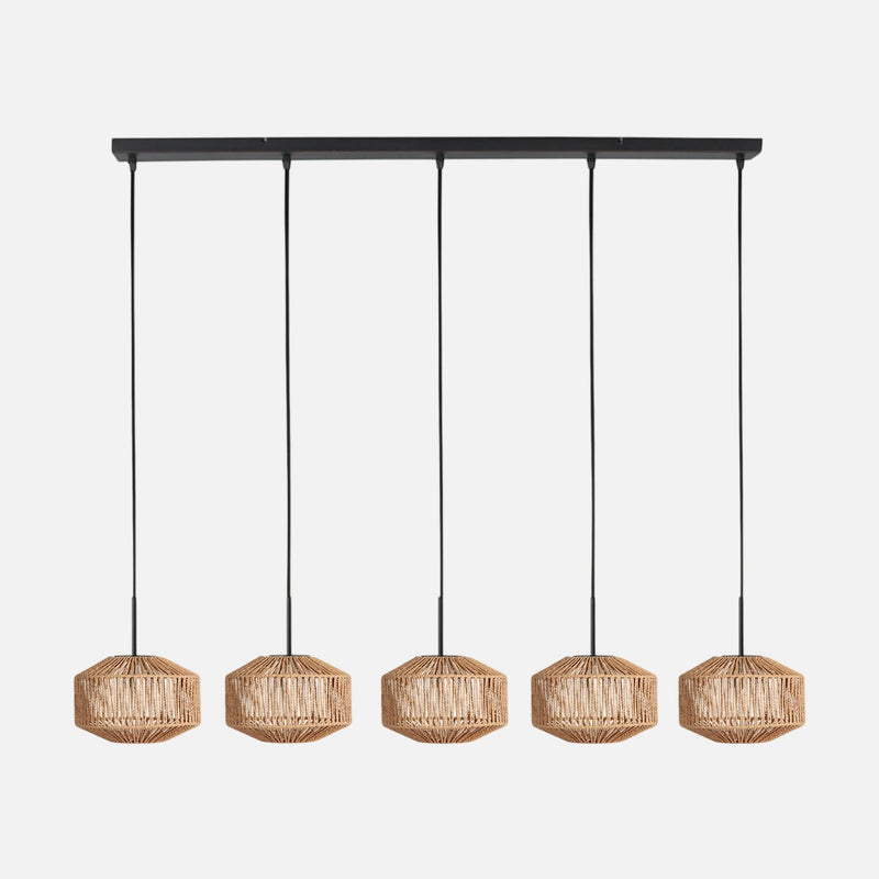 5-light natural rope pendant light, 110 cm bar | Cordéa