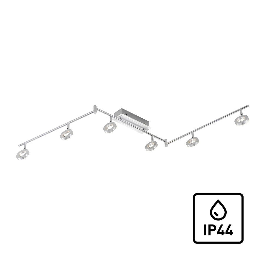 Produit de face sur fond blanc avec pictogramme IP44 indiquant résistance aux projections d'eau.