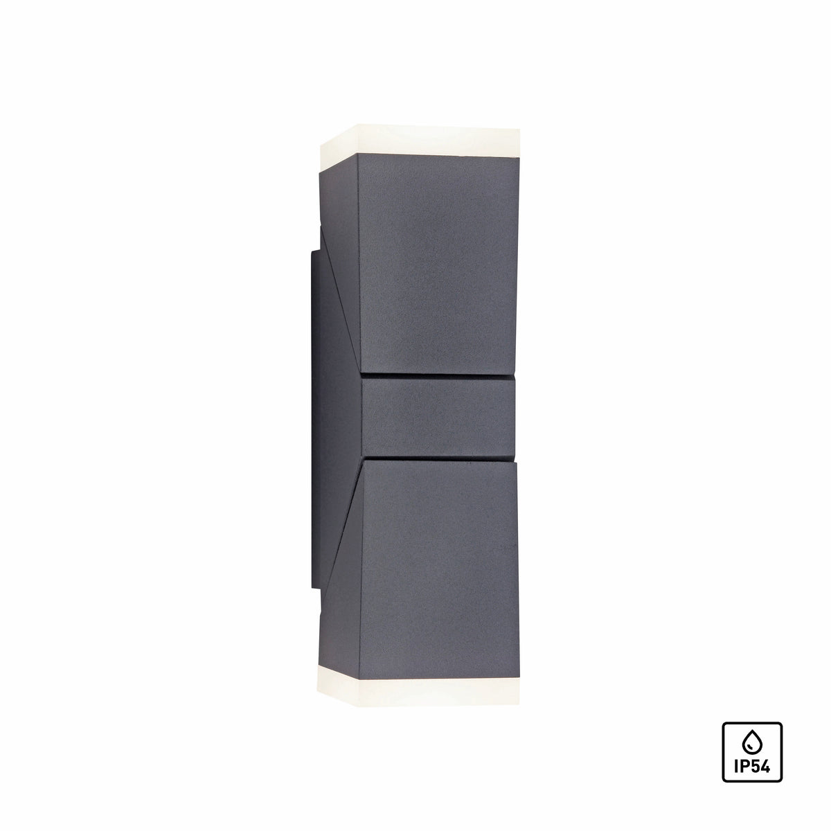 Profil de l'applique anthracite accompagné d'un pictogramme indiquant l'indice IP54.
