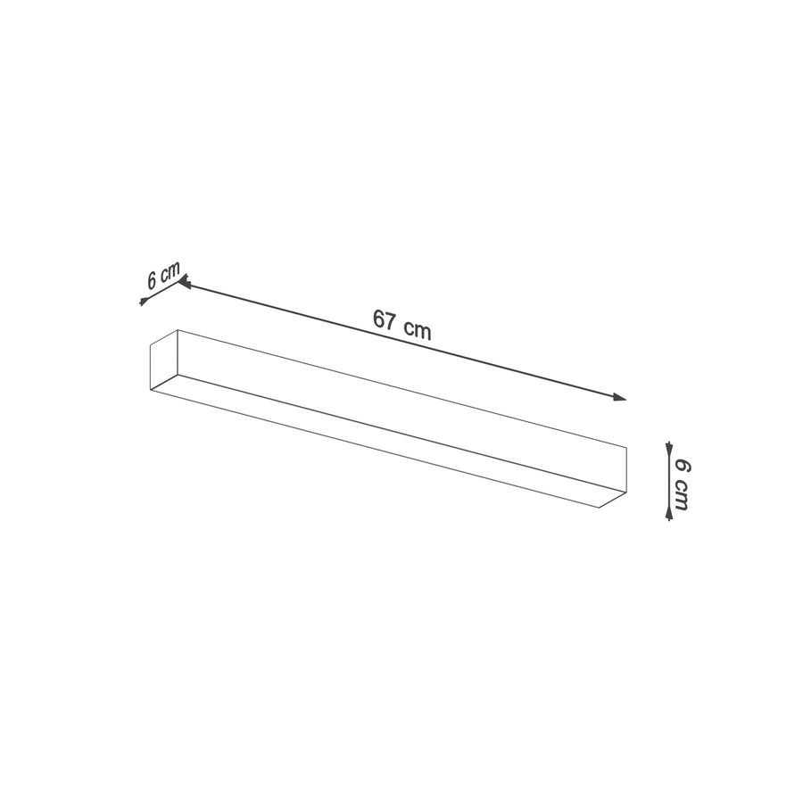 Schéma coté indiquant une longueur de 67 cm et une section de 6 cm