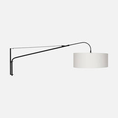 Black swing arm wall lamp, white linen lampshade Ø 50 cm | Elina