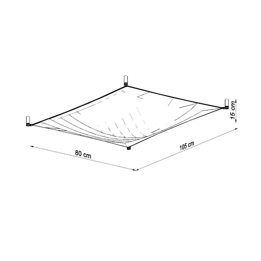 Schéma technique coté du plafonnier : 80 cm par 105 cm, hauteur 15 cm.