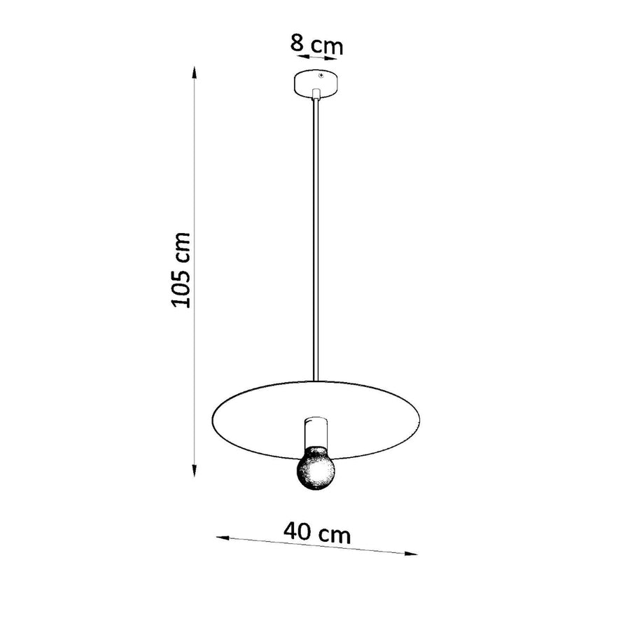 Schéma technique avec dimensions : hauteur 105 cm, diamètre 40 cm, rosace 8 cm.