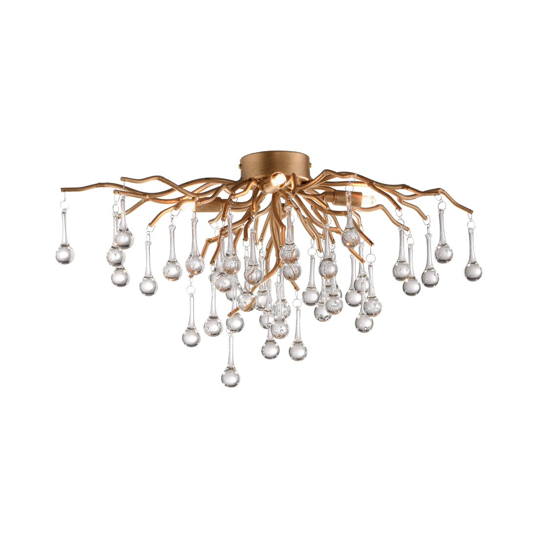 Plafonnier Icicle 4 lumières laiton vieilli, verre