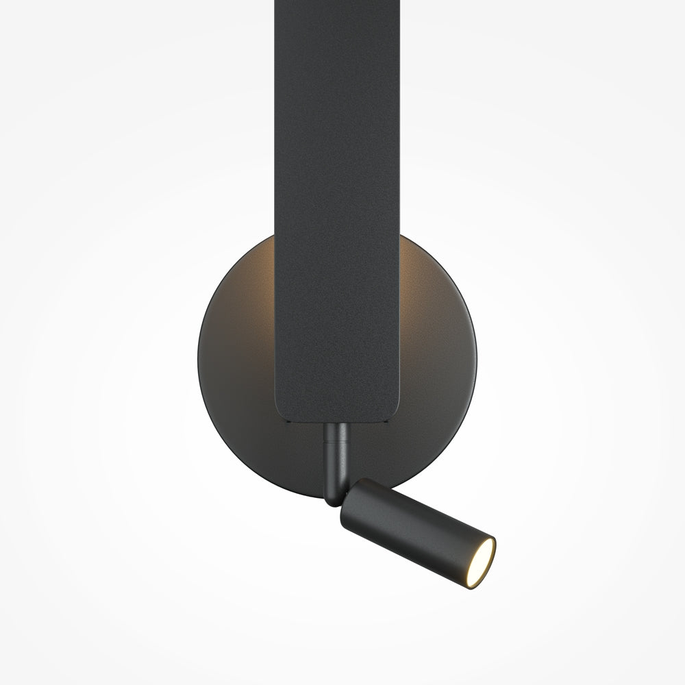 Gros plan sur le socle rond et la liseuse orientable au fini noir mat