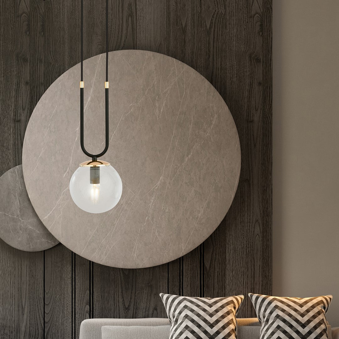 Glam 1-light black pendant, clear glass