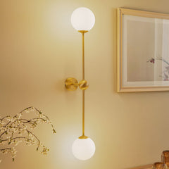 Applique murale Alison en verre, laiton et blanc, 2 lumières, hauteur 89 cm