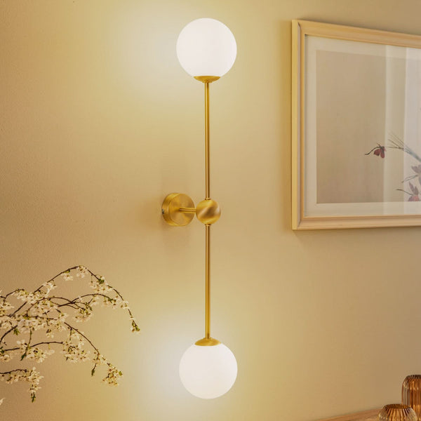 Applique murale Alison en verre, laiton et blanc, 2 lumières, hauteur 89 cm