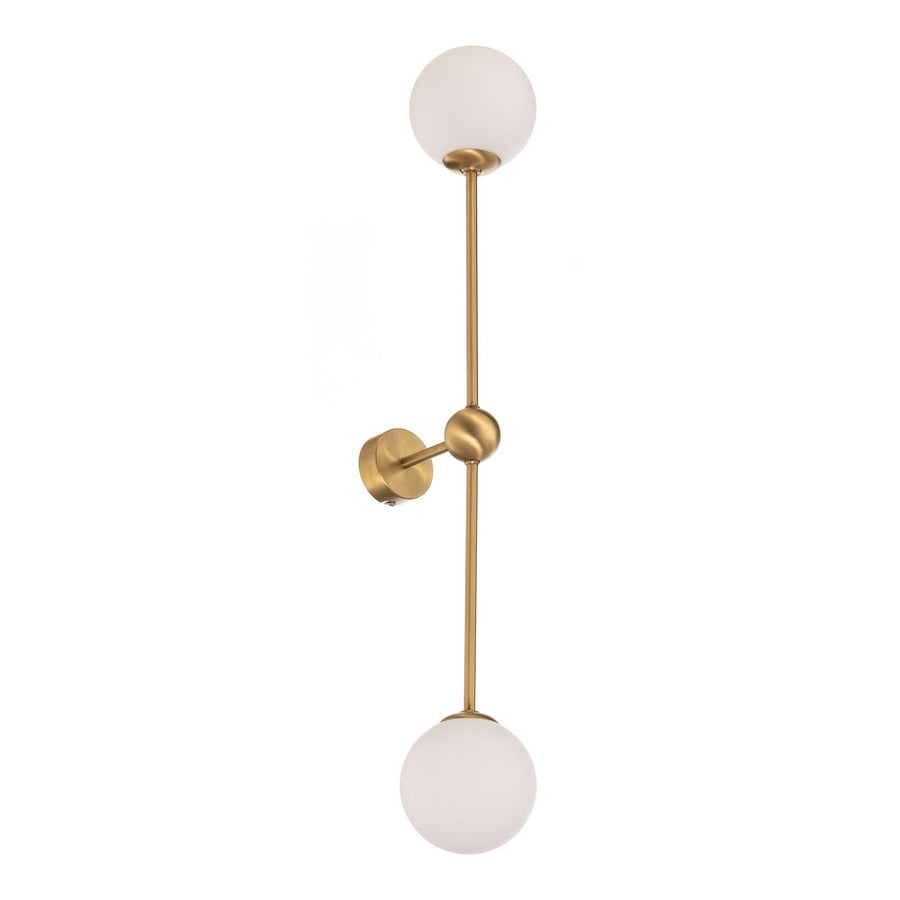 Applique murale Alison en verre, laiton et blanc, 2 lumières, hauteur 89 cm