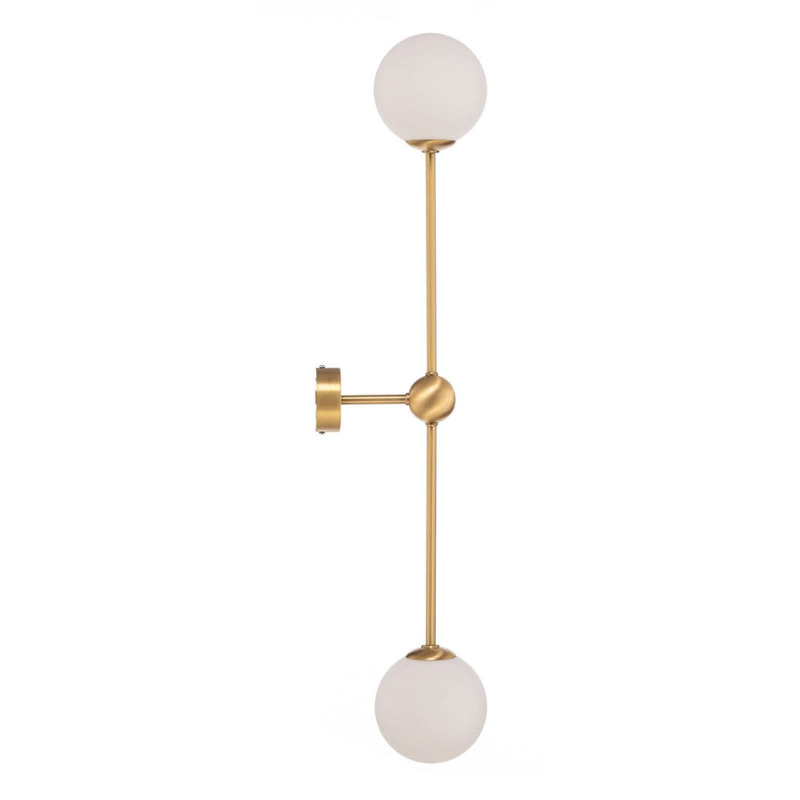 Applique murale Alison en verre, laiton et blanc, 2 lumières, hauteur 89 cm