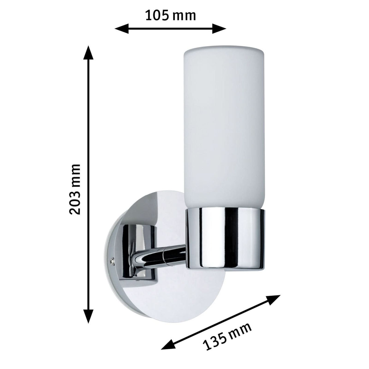 Applique murale Eleon IP44 en verre, chromé et transparent satiné, Ø 8 cm, IP44