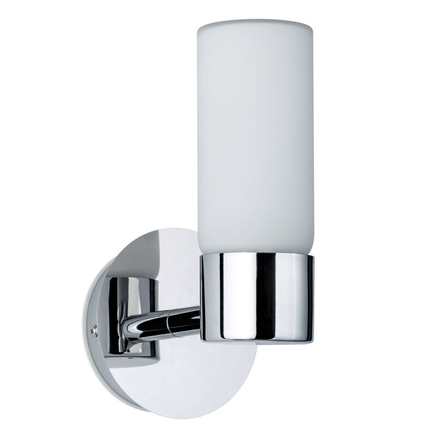 Applique murale Eleon IP44 en verre, chromé et transparent satiné, Ø 8 cm, IP44