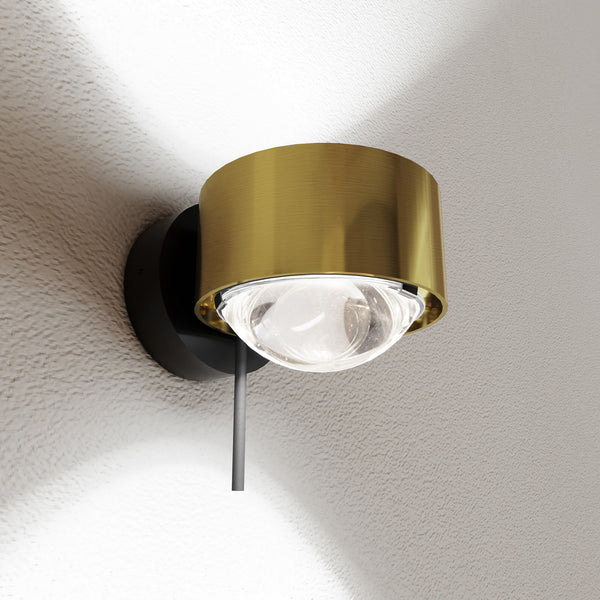 Applique murale LED Puk! 80 Wall en verre, laiton brossé et noir, hauteur 6,5 cm