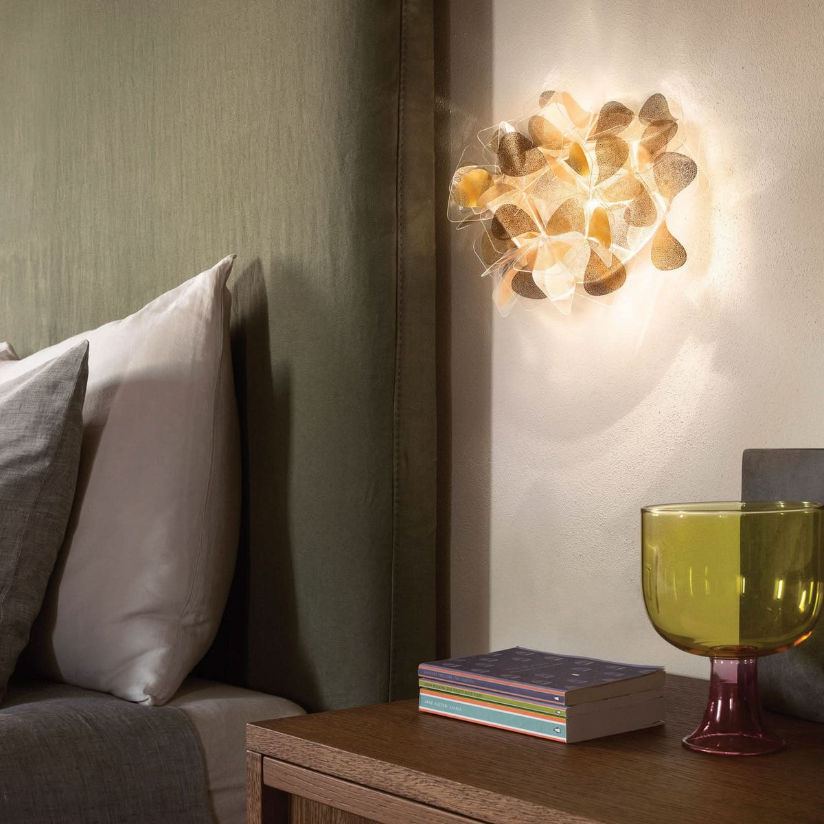 Applique murale Clizia Mama Non en cristal, doré, 2 lumières, hauteur 28 cm