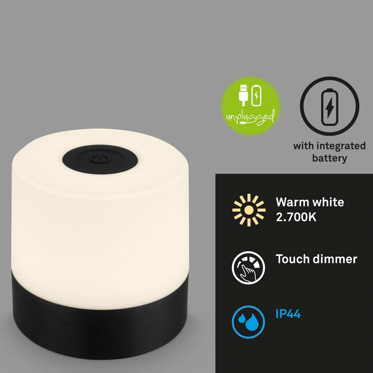 Lampe à poser d'extérieur LED rechargeable Smal, noir et blanc, Ø 7 cm, IP44, 2700 K, 2 W