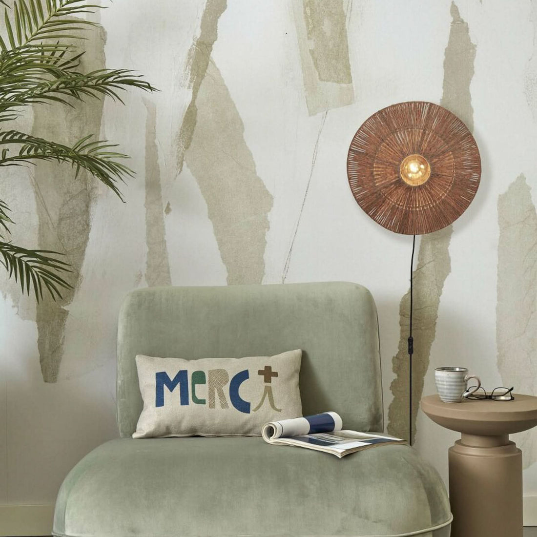 Applique murale Iguazu en tissu, crème, Ø 40 cm