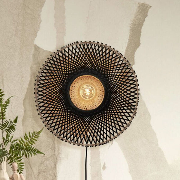 Applique murale Kalimantan Wand en bambou, noir et bois, Ø 44 cm