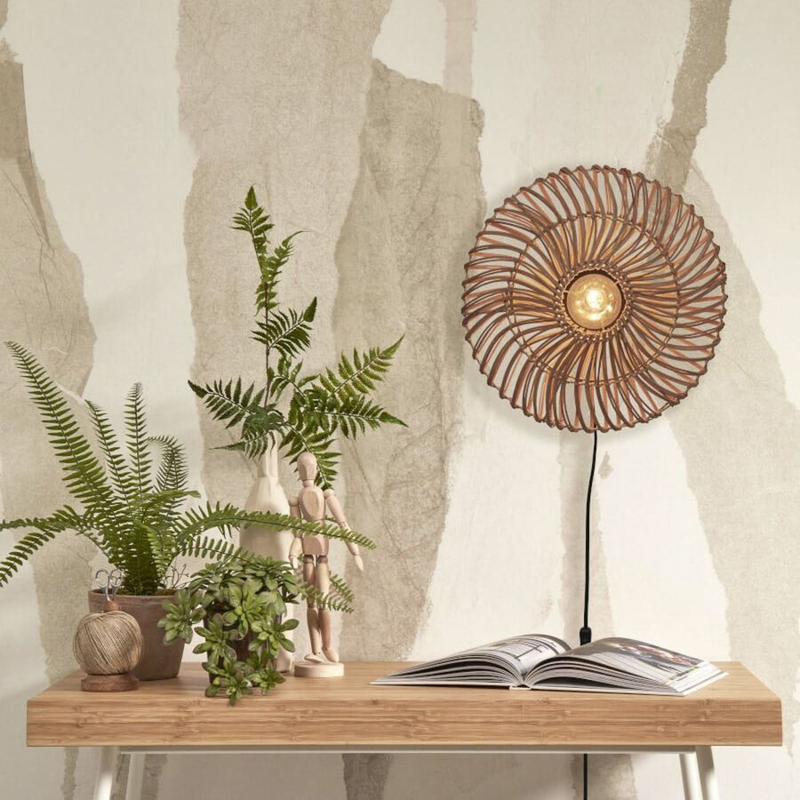 Applique murale Zanzibar en rotin, crème, Ø 40 cm