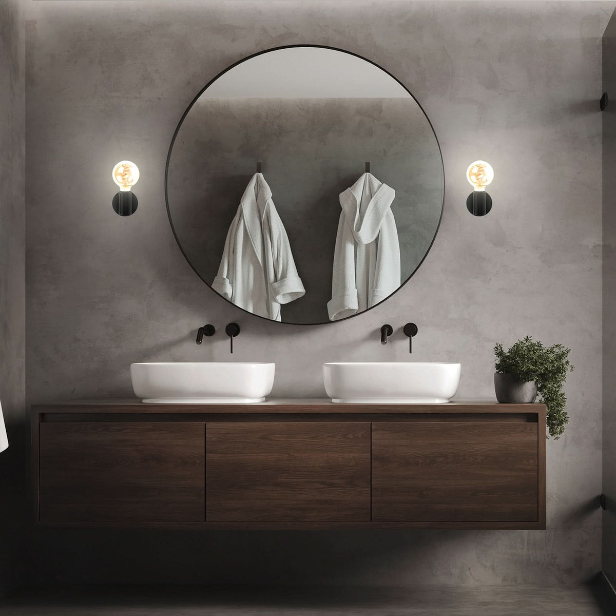Applique murale Kosol en métal, noir, Ø 10 cm, IP44