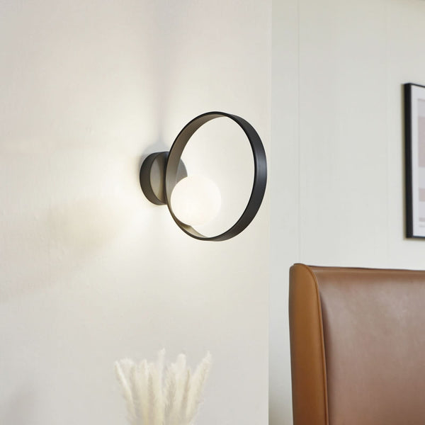 Applique murale LED Luneo en verre, noir et blanc, hauteur 30 cm