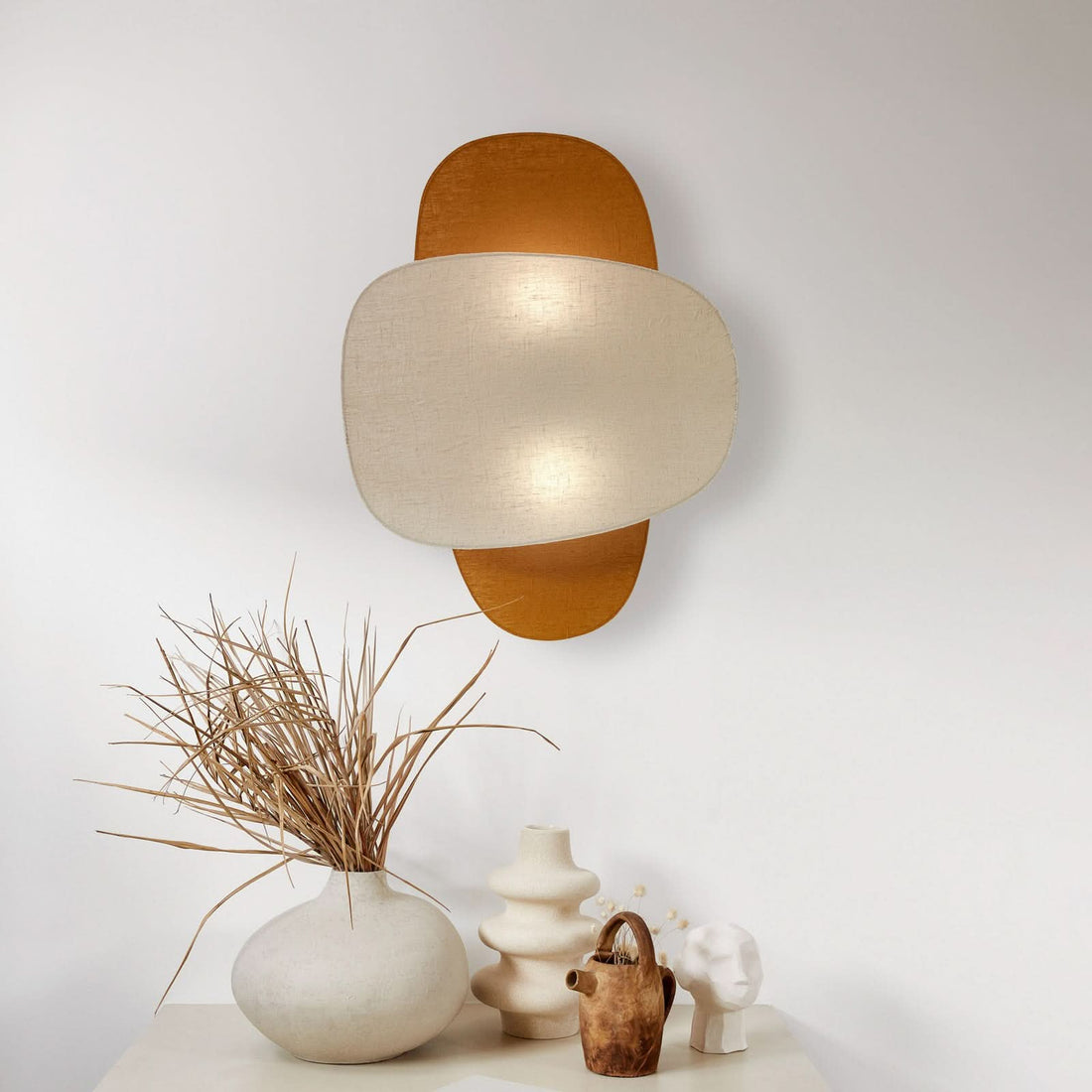 Applique murale Screen 70's en tissu, bouleau et jaune, 2 lumières, hauteur 76 cm
