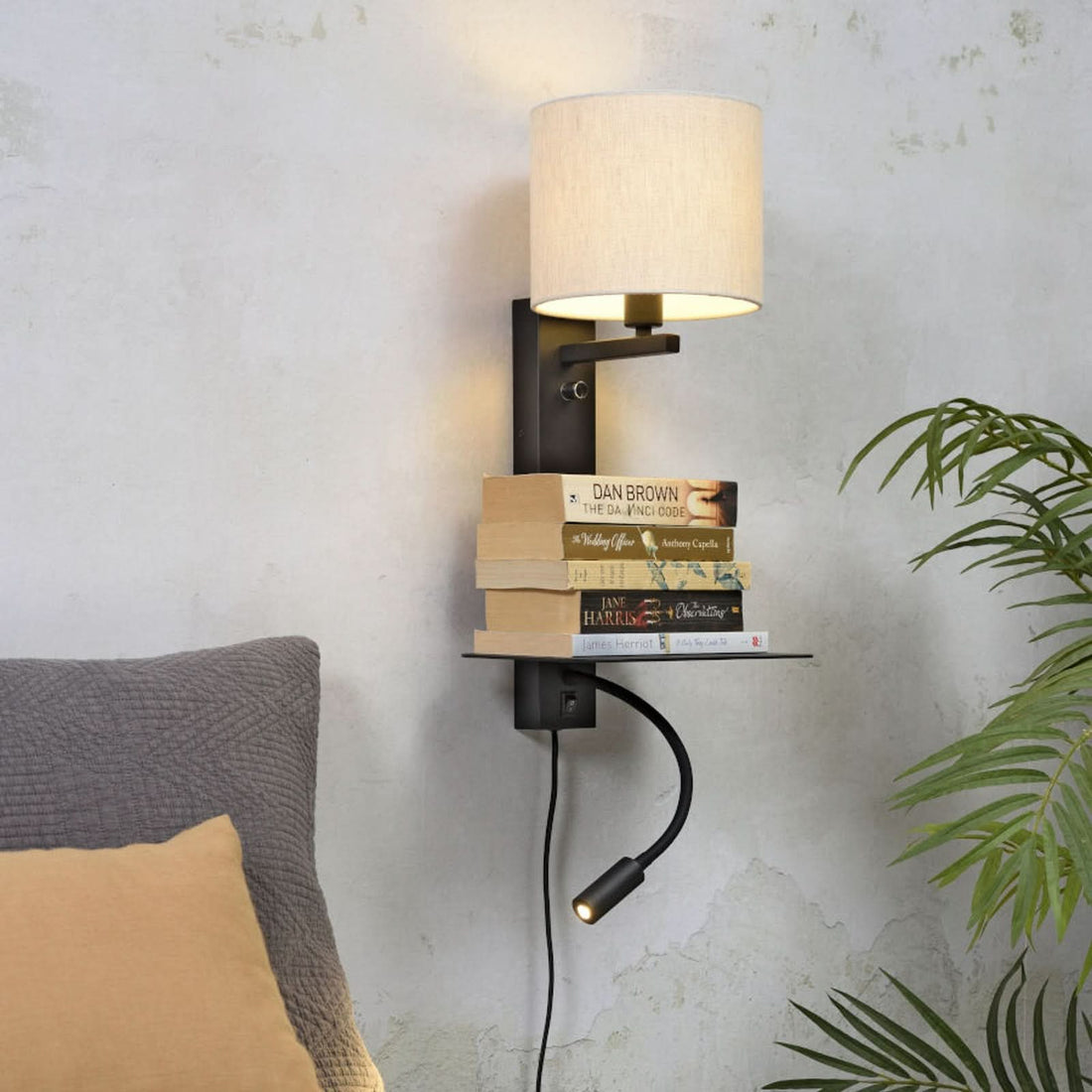 Applique murale Florence, noir et beige, 2 lumières, hauteur 52 cm