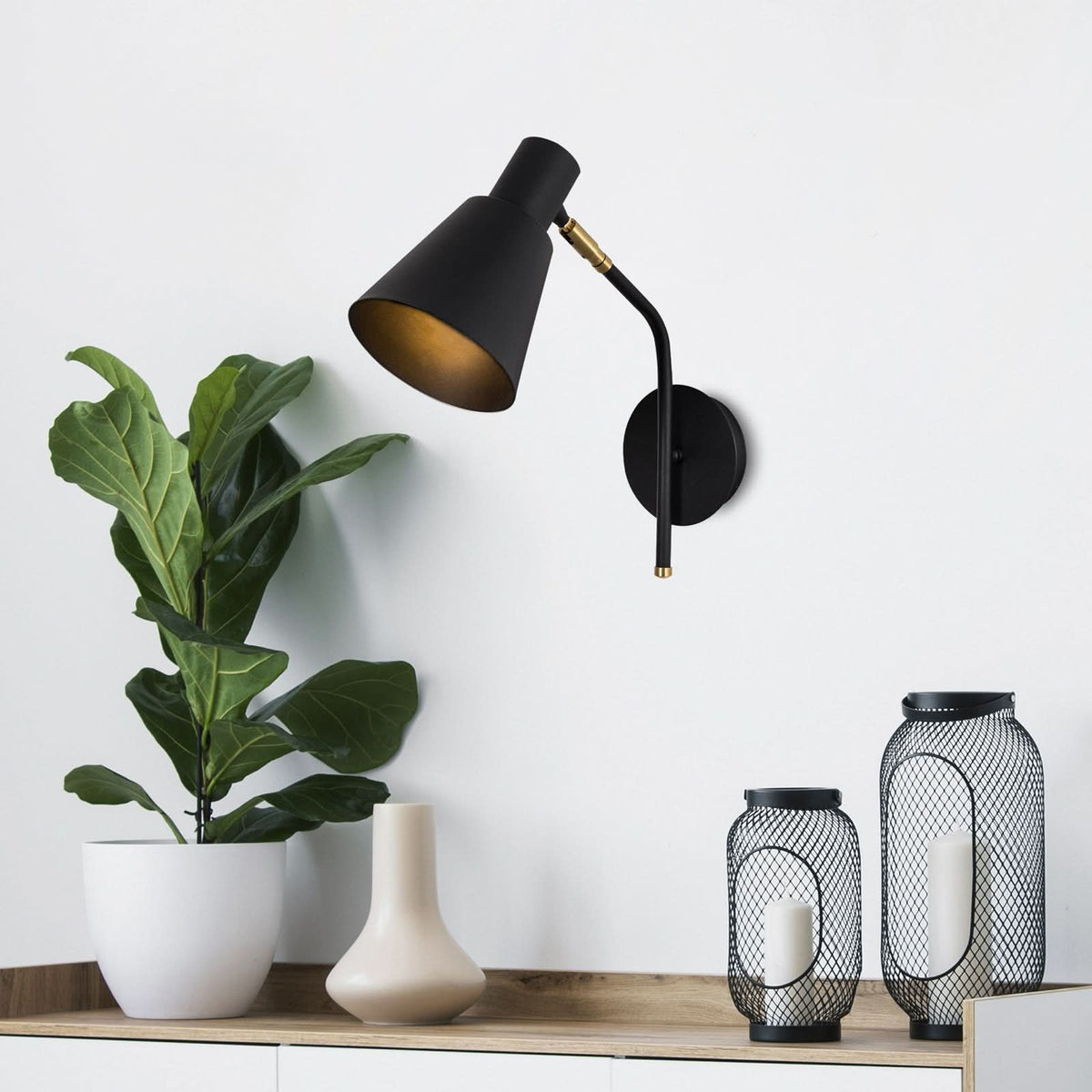 Applique murale Sivani MR-664 en métal, noir et or, hauteur 40 cm