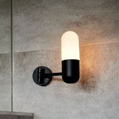 Applique murale Zeta en verre, noir et blanc satiné, Ø 8,5 cm, IP44