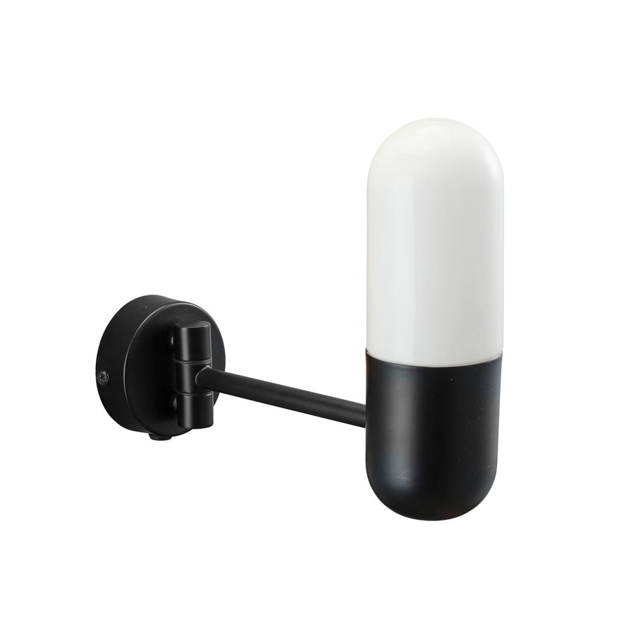 Applique murale Zeta en verre, noir et blanc satiné, Ø 8,5 cm, IP44