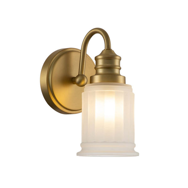 Applique murale Swell en verre, laiton brossé et blanc, hauteur 23,7 cm, IP44