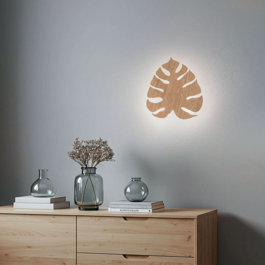 Applique murale Folah en bois, 3 lumières, hauteur 40 cm