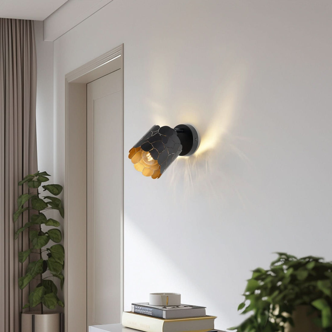 Applique murale en métal, noir et doré, Ø 12 cm