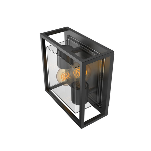 Applique d'extérieur en aluminium, noir et transparent, 2 lumières, hauteur 20 cm, IP44