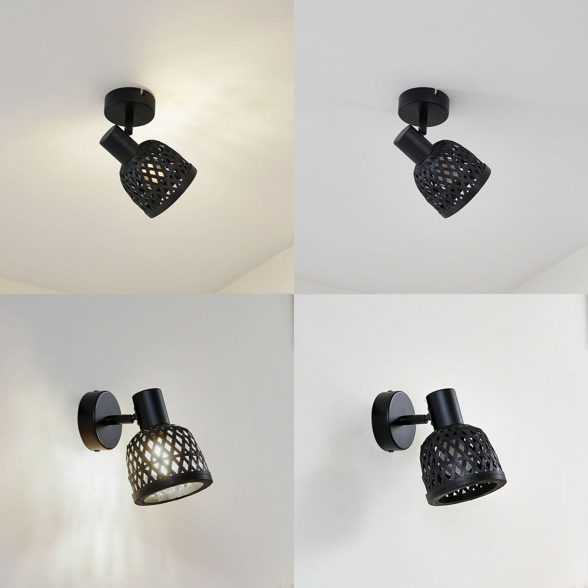 Applique murale Eskil en bambou, noir, Ø 10 cm
