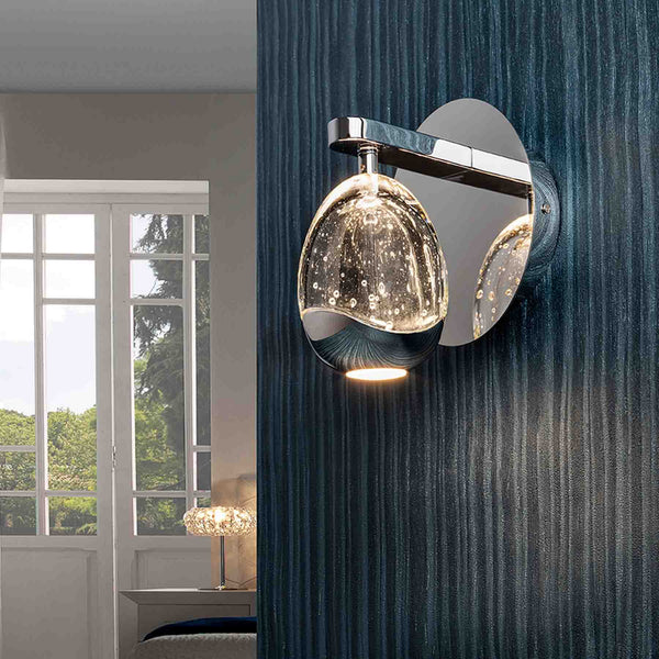 Applique murale LED Rocio en verre, chromé et transparent, hauteur 19 cm