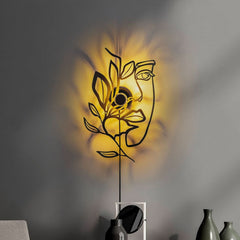 Applique murale Flower Faced en métal, noir, hauteur 54 cm