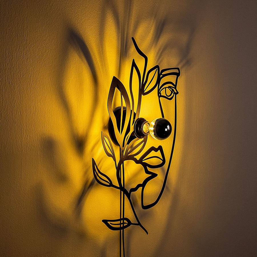 Applique murale Flower Faced en métal, noir, hauteur 54 cm