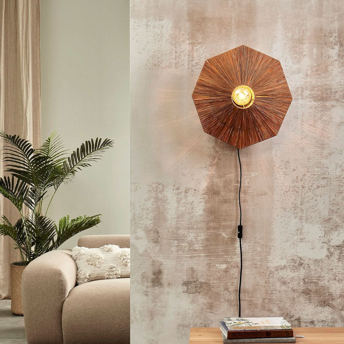 Applique murale Panama en bois, marron et noir, Ø 45 cm