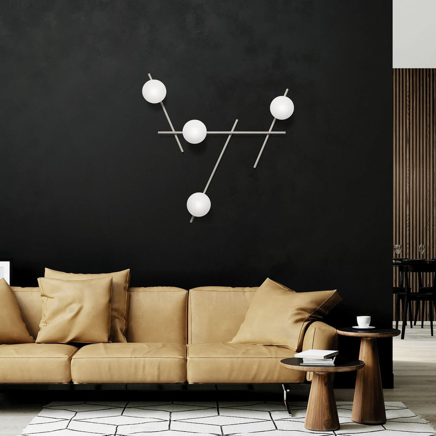 Applique murale Mikado en verre, beige et blanc, 4 lumières, hauteur 96 cm