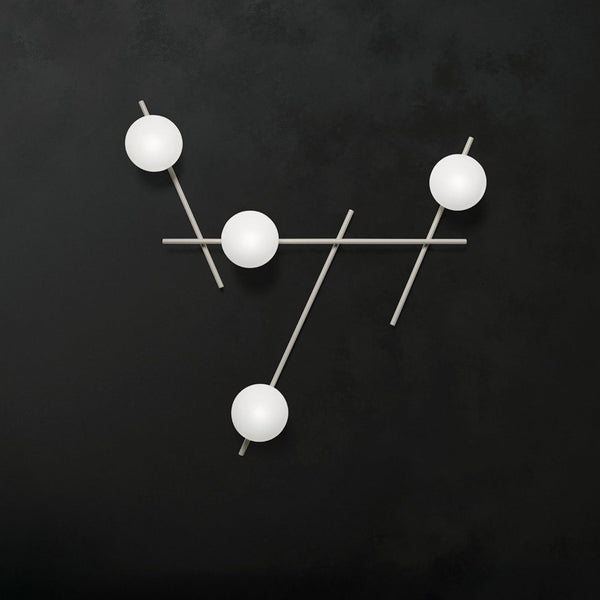 Applique murale Mikado en verre, beige et blanc, 4 lumières, hauteur 96 cm